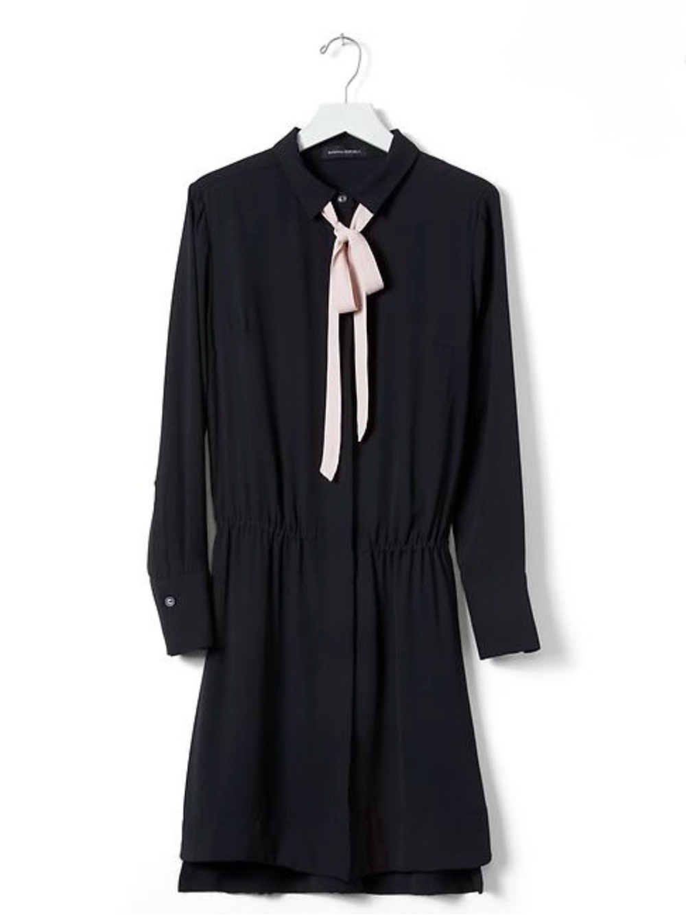 Banana Republic Black Long-Sleeve Dress with pink tie